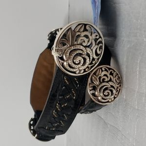 Brighton Black Belt Woven Leather Concho Rhinestones Size 32 women